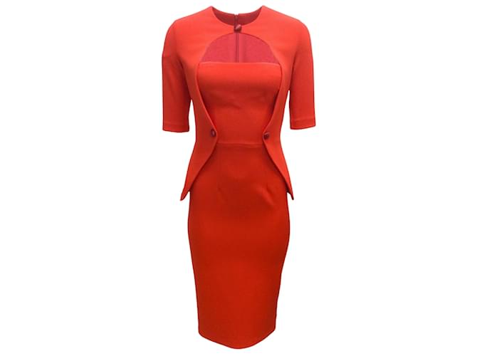 Autre Marque Safiyaa Red Button Detail Peplum Crepe Cocktail Dress Polyester  ref.939461