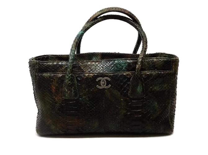 Chanel green / Brown Multi Python Skin Cerf Tote Exotic leather