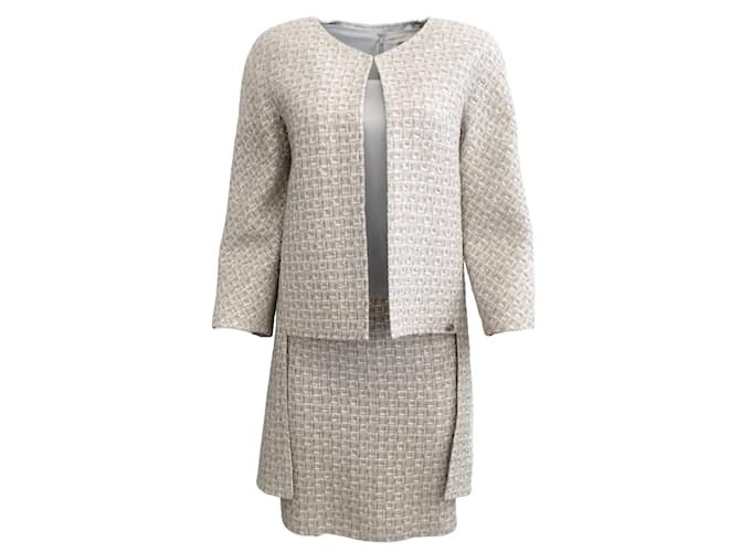 Robe Chanel en soie et tweed gris avec veste Viscose  ref.939475