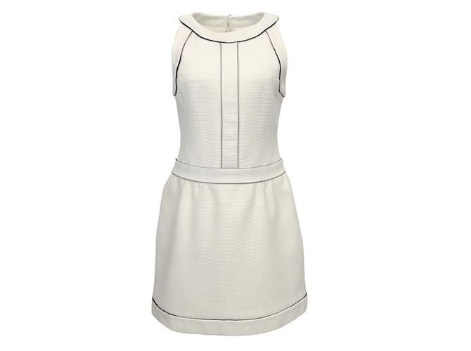 Chanel Ivory / Navy Trim Sleeveless Pique Casual Dress Cream Cotton  ref.939483