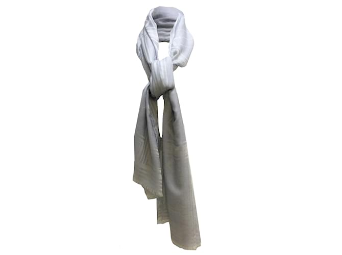 Chanel Light Blue Printed Fringed Trim Cashmere and Silk Rectangular Scarf/wrap  ref.939489