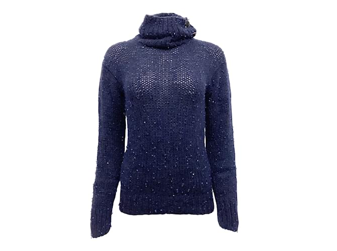 Chanel Navy Blue Cashmere and Mohair Sweater with Sequins  ref.939499