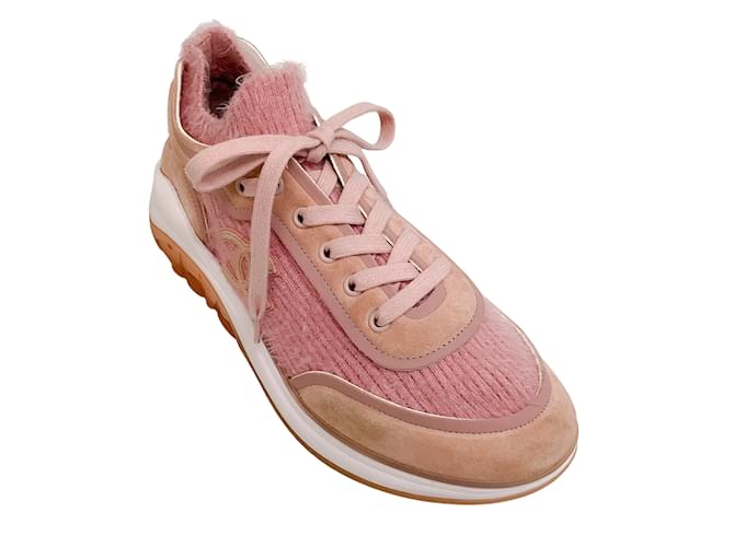 Chanel Pink Suede Calfskin Stretch Fabric CC Sneakers  ref.939516