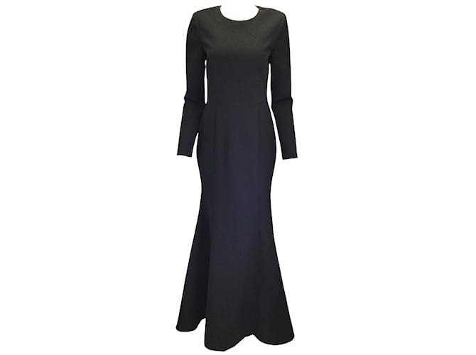 Rebecca Vallance Barbie Long Sleeved Open Back Crepe Gown / Formal Dress in Black Polyester  ref.939562