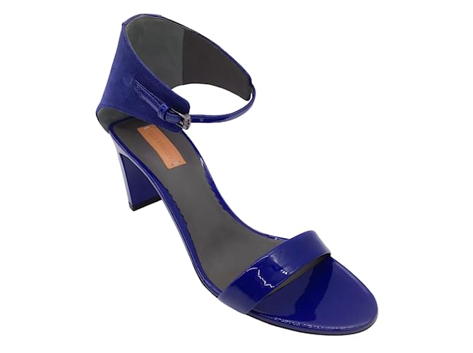 Reed Krakoff Blue Patent Leather and Suede Block Heel Sandals  ref.939576