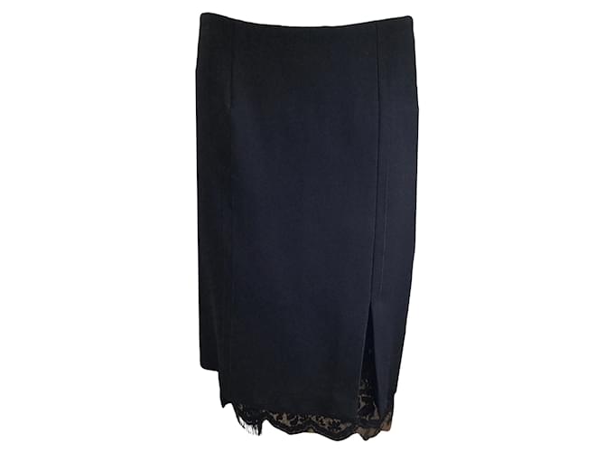 Giambattista Valli Black Lace Trimmed Crepe Skirt Cotton  ref.939609
