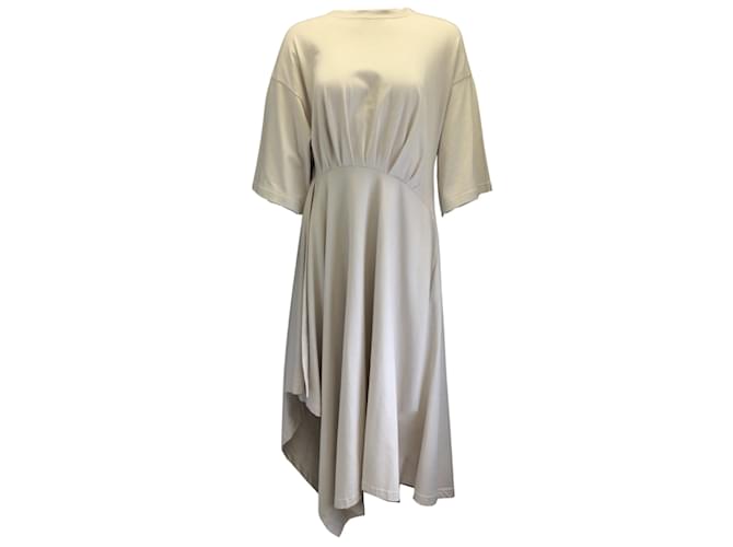 Balenciaga Beigefarbenes asymmetrisches Midi-T-Shirt-Kleid aus Baumwolljersey mit Wickeleffekt Baumwolle  ref.939618