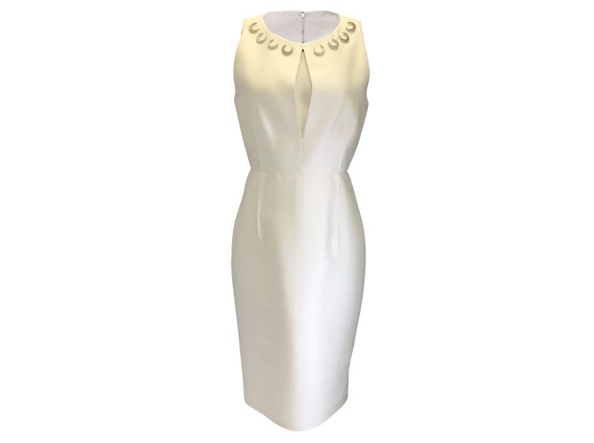 Thomas Wylde Ivory / Vestido midi de seda com detalhe de lua crescente prateada sem mangas