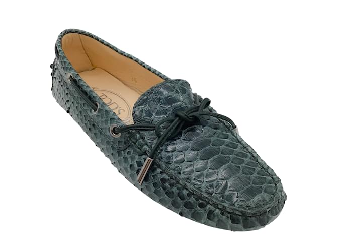 Tod's Teal Python Drivers Loafer Flats Turquoise Exotic leather  ref.939710