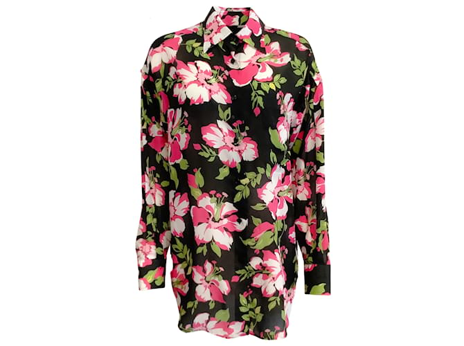 Tom Ford Black/Pink Hibiscus Print Oversized Button-down Top Synthetic  ref.939715