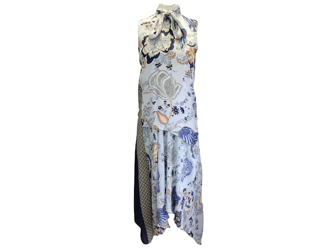 Tory Burch - Robe mi-longue bleue en soie à imprimé floral Margaret multicolore  ref.939729