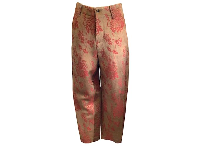 Autre Marque Uma Wang Moutarde / Pantalon en jacquard fleuri rouge Puni Leocrate Lin  ref.939738