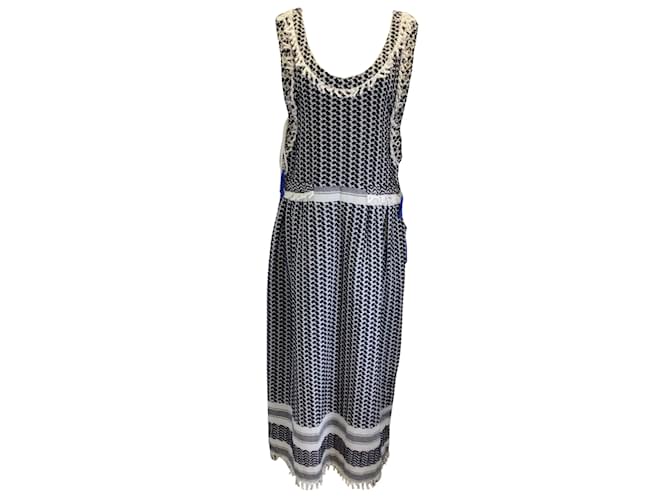 Autre Marque Dodo Bar Or Black / White Fringed Embroidered Sleeveless Cotton Dress  ref.939759
