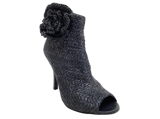 Dolce & Gabbana Black Raffia Open Toe Booties Cloth  ref.939769