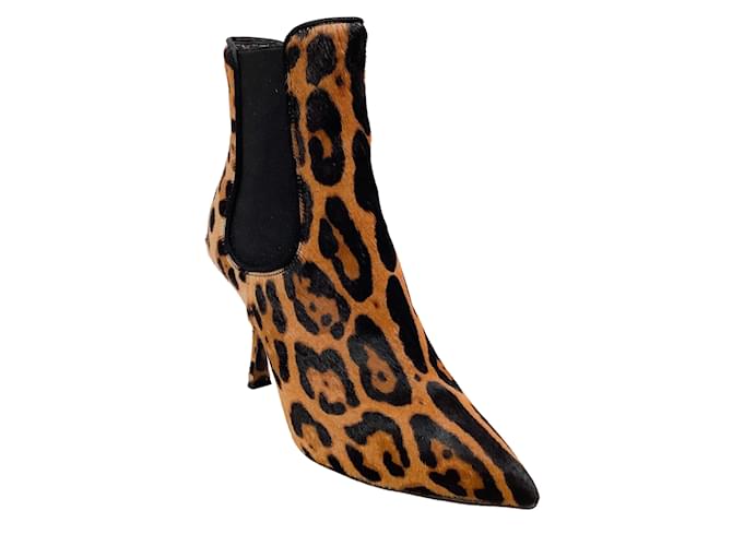 Dolce & Gabbana Braune Haalm-Pony-Stiefel mit Leopardenmuster/Booties Kalbähnliches Kalb  ref.939773