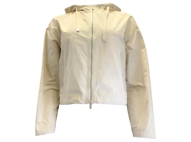 Peserico-Creme / Silberne Monili-Jacke mit durchgehendem Reißverschluss und Kapuze mit Perlendetail Beige Polyester  ref.939858