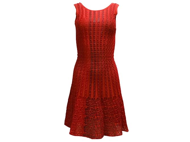 ALAÏA Rojo / Vestido de cóctel de punto sin mangas con detalle de corte negro Roja Viscosa  ref.939875