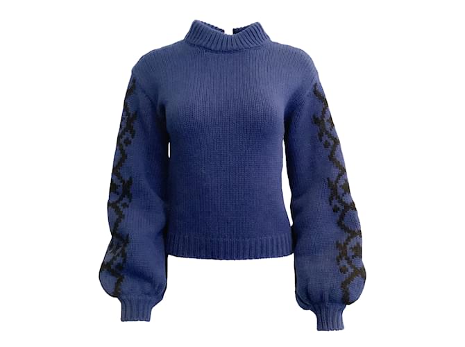 Alanui-Pullover in Odyssey-Blau mit geometrischem Stern-Intarsienmuster und offenem Rücken Kaschmir  ref.939893