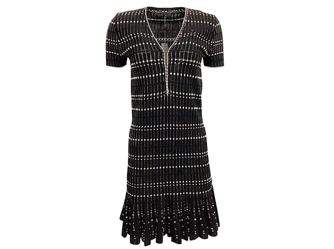 Alexander McQueen Black / White Stretch Knit Short Sleeved Dress Viscose  ref.939904