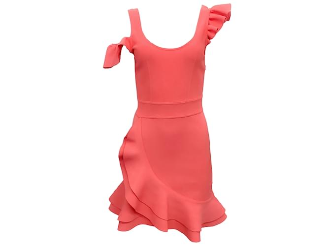 Alexander McQueen Coral Off Shoulder Ruffle Dress Pink Viscose  ref.939909