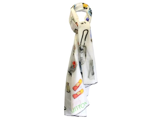 Louis Vuitton Ivory Multi Vernis Stickers Printed Cotton and Silk Scarf Multiple colors  ref.939927