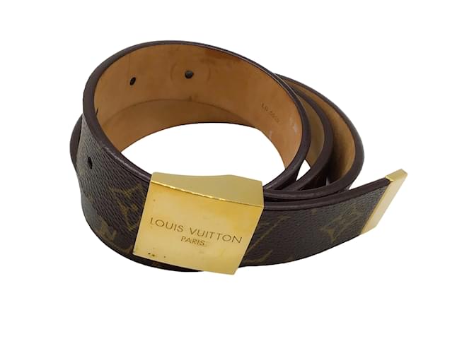 Louis Vuitton Cinto Monograma Lona com Fivela Dourada Marrom Couro  ref.939929