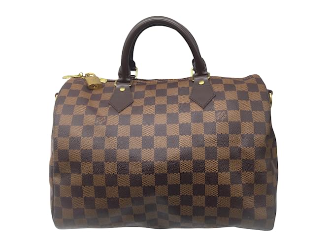 Speedy Louis Vuitton schnell 30 Braune Damier Ébène Canvas-Umhängetasche Leder  ref.939935