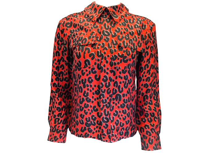 Louis Vuitton x Stephen Sprouse Red / Navy Blue Leopard Printed Blouse Viscose  ref.939937