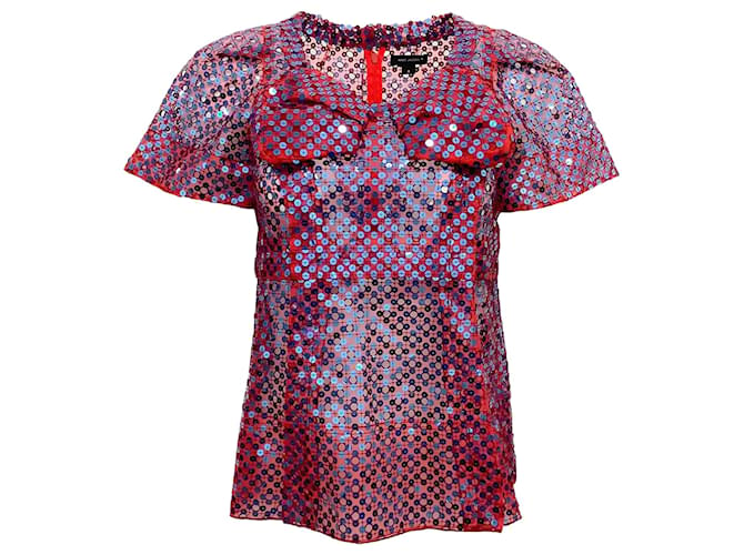 Marc Jacobs Red / Blue Sequined Bow Collar Blouse Polyester  ref.939989