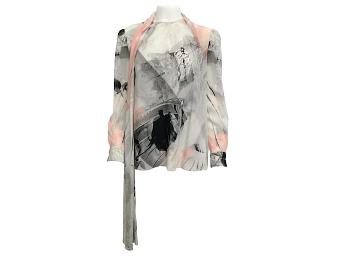 Alexander McQueen pink/Grey Black Rose Graphic Print Long Sleeve Blouse Silk  ref.940000