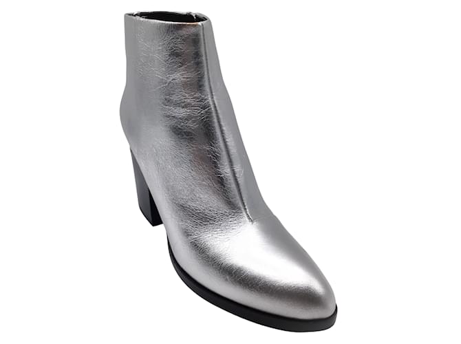 Alexander Wang Gabi Silver Metallic Leather Floating Heel Boots / Booties Silvery  ref.940007