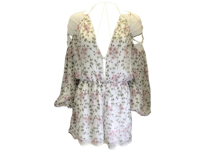 Zimmermann Ivory / pink / Green Floral Embroidered Jumpsuit Cream Silk  ref.940013