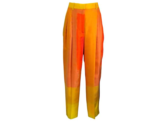 Autre Marque Partow Orange / Pantaloni a gamba dritta in twill di seta con risvolti gialli Rio / Pantaloni Arancione  ref.940045