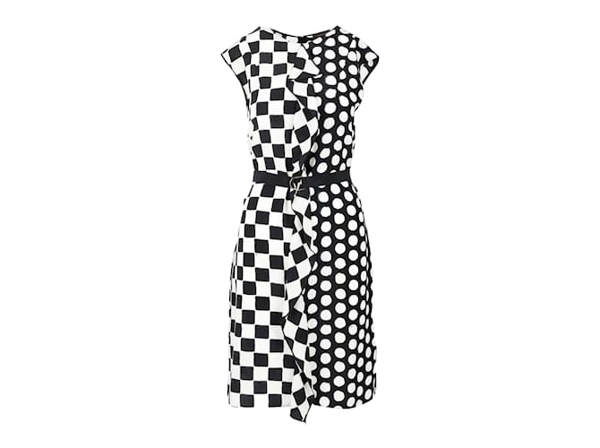 Louis Vuitton Kleid mit Karo- und Tupfenmuster Weiß Seide  ref.940135