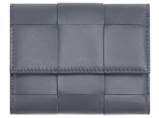 Bottega Veneta Gray Tri-Fold Zip Around Cassette Wallet Grey Leather  ref.940138