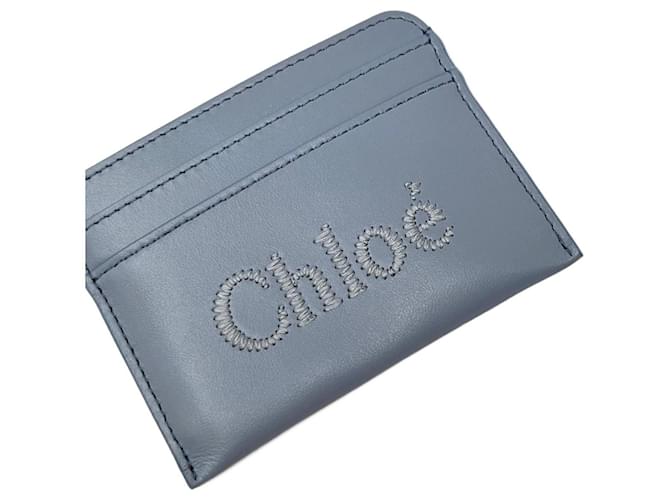 Chloé Porta-cartões em couro de novilho brilhante Azul  ref.940142