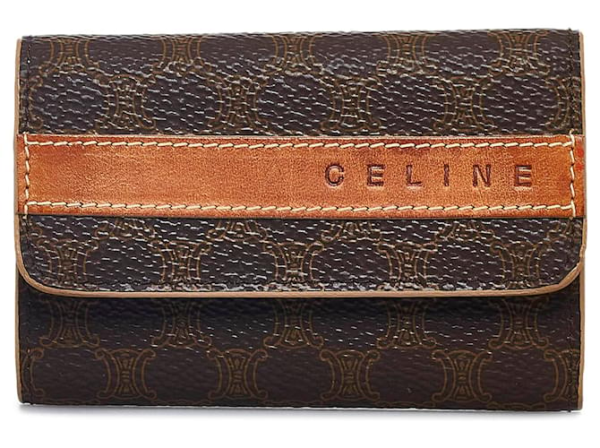 CELINE Triomphe Wallet Coin and Card Pouch / Key Case Canvas Brown