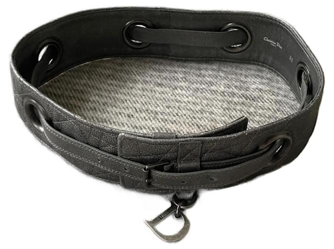 Christian Dior Belts Grey Metallic Leather Metal  ref.940933