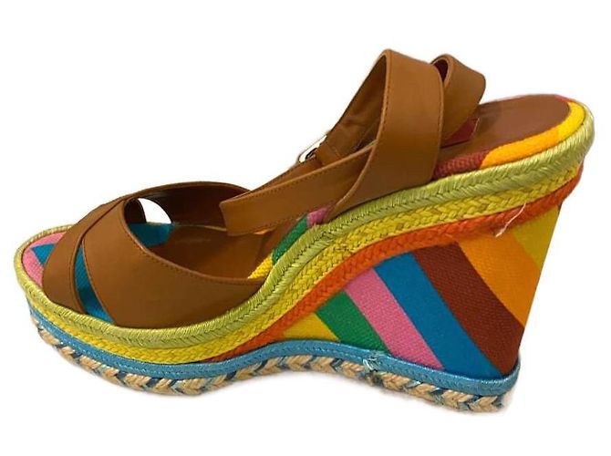 Sandali con zeppa multicolore Valentino Garavani Senape