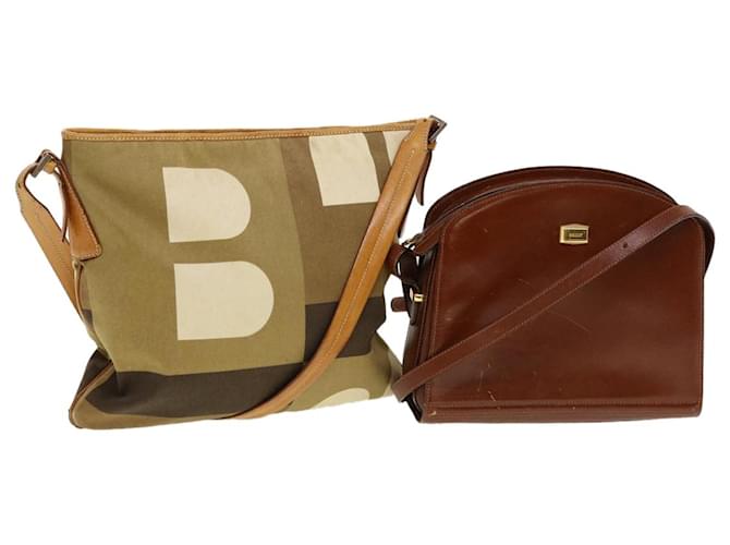 BALLY Shoulder Bag Canvas Leather 2Set Brown Khaki Auth bs5498 Cloth  ref.940998