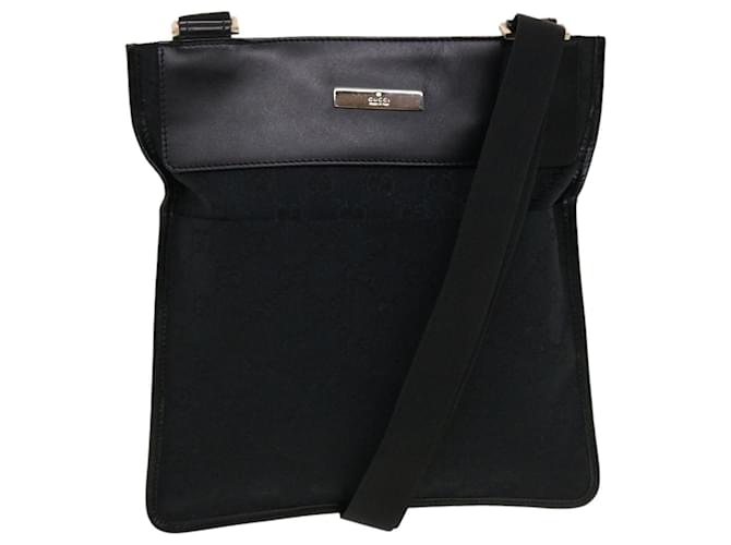 GUCCI GG Canvas Flat Shoulder Bag Black 0348 Auth ki2992 Cloth  ref.941052