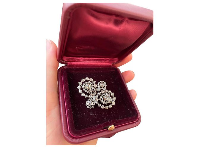 Autre Marque Broche de diamantes lapidação rosa em ouro branco e prata