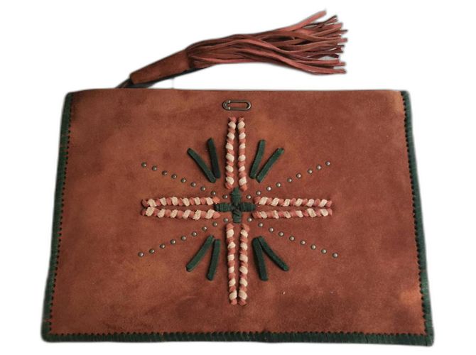 Ikks Maxi Clutch aus braunem Leder