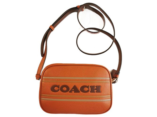 Bolsa Camera Coach Marrom e Caqui de Couro Castanho escuro