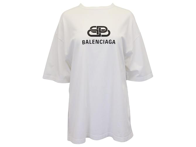 Balenciaga BB Logo Print Oversized T-shirt in White Cotton  ref.941192