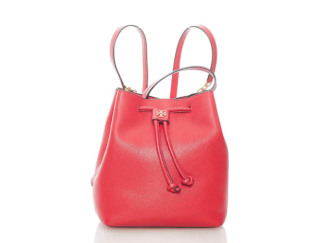 Tory Burch Leather Drawstring Backpack Red  ref.941254