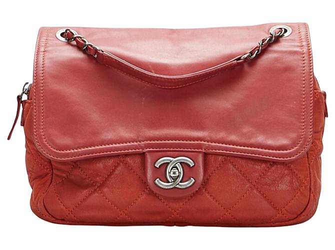 Timeless Chanel Sac à Rabat Red Leather  ref.941467