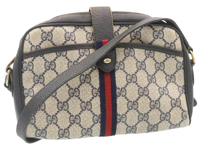 GUCCI Sherry Line GG Canvas Shoulder Bag PVC Leather Navy Red Auth ai591 Navy blue  ref.942088