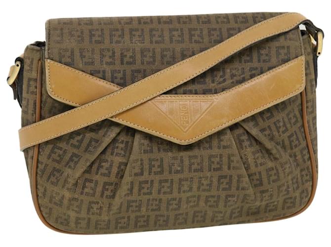 FENDI Zucchino Canvas Shoulder Bag Beige Auth th3653  ref.942150