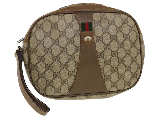 GUCCI GG Canvas Web Sherry Line Clutch Bag Beige Red Green 89.01.034 Auth rd5247  ref.942207
